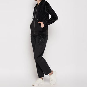 Conjunto de Chándal de Terciopelo con Cremallera y Logotipo Personalizado para Mujer, Sudadera con Capucha de Algodón y Pantalón de Chándal de Velour - Product Image 2