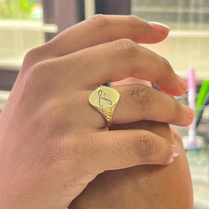 Matte finish Personalized <b>Signet</b> <b>Ring</b> Unisex Designer <b>Ring</b> Gothic <b>Initial</b> <b>Ring</b> - Product Image 2