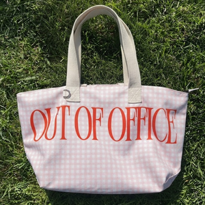 Beena's TT03 Canvas Out of Office <b>Tote</b> Bag with Rope Handle Gingham Pattern Zipper Closure Large Size for Gym & <b>Travel</b> - Product Image 1