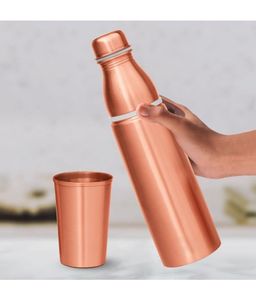 Bouteille d'eau en cuivre écologique faite à la main avec couvercle et poignée, réutilisable, design classique, pour le bureau et les voyages - Product Image 3