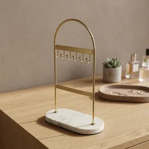 Brass Jewelry Stand With Marble Base Minimalist Design Indoor Tabletop Home Decor Bathroom Accessory Multi Functional - Product Image 3