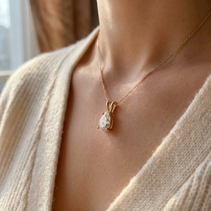 Classy 6X4mm Pear Shape Lab Created Diamond Minimalist Solitaire 14K Yellow Gold EF Color VS Grade Prong set Pendant Necklace - Product Image 4