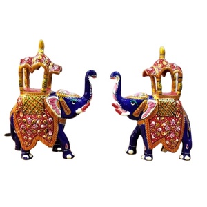 Handcrafted High Quality Wooden Animal Royal <b>Elephant</b> Figurines Howdah Pair (Art Deco Design Environment-Friendly Home <b>Decor</b>) - Product Image 1