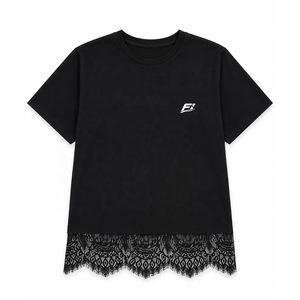 T-shirt personnalisé pour femme, coupe oversize, col rond, manches courtes, ourlet en dentelle, haut décontracté et tendance, en polyester doux et respirant - Product Image 3