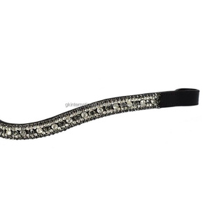 Vente en gros d'accessoires personnalisés pour chevaux, cristaux de forme incurvée, strass, bande décorative pour les sourcils en cuir noir. - Product Image 3