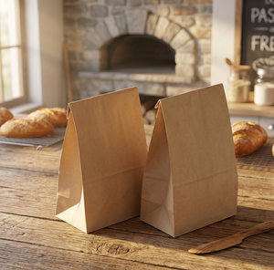 Sac d'emballage personnalisé pour la livraison de nourriture de restaurant, sac à emporter en papier kraft blanc torsadé, impression offset, papier 100% recyclé - Product Image 3