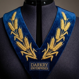 Custom Hand Gold Bullion Embroidery Navy Blue Velvet Stand Collar <b>Wheat</b> Motif Bespoke Garment Manufacturing Service - Product Image 6