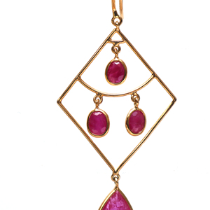 Natural Ruby Filigree Medallion Drop <b>Earrings</b> in Solid 18K Yellow Gold Vintage Lace Style <b>Red</b> Gemstone Dangles July Birthstone - Product Image 3