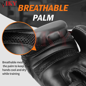 Gants de boxe d'entraînement et de compétition personnalisés avec logo, Muay Thai, couleur noire unie, étiquette privée, service OEM ODM - Product Image 5