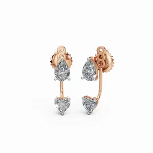 Boucles d'oreilles en diamants de laboratoire Heartfelt Radiance, taille cœur et poire, or rose 18 carats, ensemble tendance 4 pièces pour femmes - Product Image 4