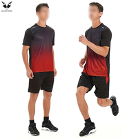 Ensemble t-shirt et short de compression pour homme, pour la course à pied, la remise en forme, la gym et l'entraînement, anti-transpiration, noir et rouge.