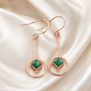 Pendientes Colgantes Geométricos de Malaquita Verde Natural, Plata de Ley 925, Chapados en Oro Rosa y Oro Amarillo, Hechos a Mano, Joyería para Mujer, Regalo - Product Image 6