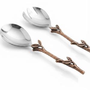 Ensemble de couverts de table pour fête, fourchette et cuillère avec manches en forme de branche dorée, ustensiles à salade en acier inoxydable, compatibles lave-vaisselle - Product Image 3