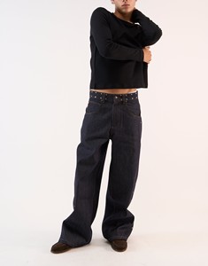 Jean en denim rétro pour homme, coupe ample, droit, motif effet eau, déchirures effet moustaches de chat, jambe large, taille mi-haute, pour hommes. Aucun avis pour le moment. - Product Image 1