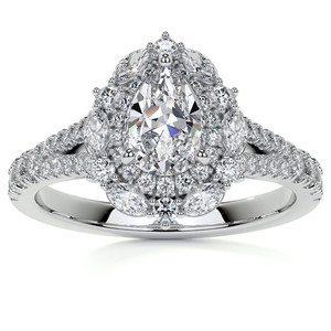 Anillo de compromiso de diseño elegante con diamante cultivado en laboratorio de 14k/18k, corte pera, marquesa, halo, tallo dividido y ovalado, para mujeres y niñas, ideal para fiestas. - Product Image 1