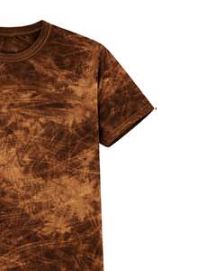 Dark Brown Ice Dye T Shirt Men Round Neck Short Sleeve Cotton Casual Streetwear Vintage Wash Custom OEM Wholesale Tee Supplier - Product Image 5