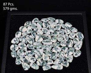 Cabujón de Ágata Natural Pulido Liso con Patrón Dendrítico Blanco y Verde para Joyería - Product Image 4