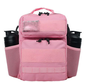 Sac à dos tactique rose avec double pochette pour bouteilles shaker, sac à dos robuste en Oxford, imperméable, pour sports de plein air, fitness, voyage - Product Image 1