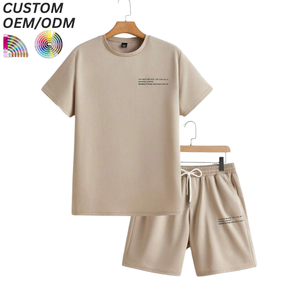 Ensemble de t-shirts en coton respirant tricoté pour homme, deux pièces, style streetwear décontracté, vêtements d'été, impression sérigraphique, logo personnalisé, OEM ODM - Product Image 6
