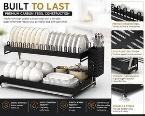 Égouttoir à vaisselle en métal noir à 2 niveaux avec porte-couverts et égouttoir pour cuisine - Product Image 2