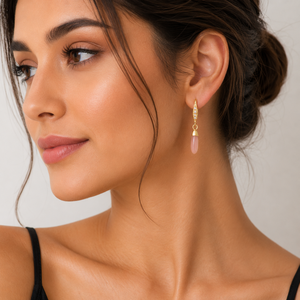 Pendientes de Plata de Ley 925 con Baño de Oro de 18K, con Piedra Lunar Color Durazno de 27-28 MM y Circonita, Forma Ovalada - Product Image 6