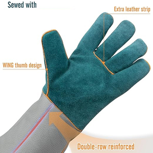 Gants de travail en cuir de vachette ignifuge pour la protection industrielle, résistants aux flammes, pour soudeurs. - Product Image 3