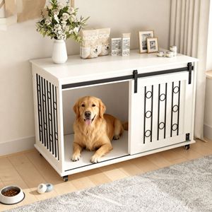 39.37ft Modern Wooden Dog <b>Crate</b> Furniture Rectangle Indoor Kennel End Table Sliding Barn Door Side Door for Small Medium Dogs - Product Image 2