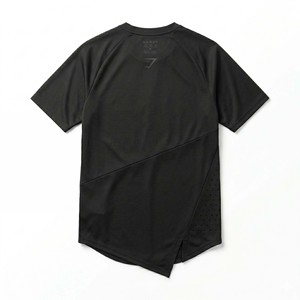 T-shirt technique sportif personnalisé pour homme FIFOSPORTS, noir mat, polyester/coton, séchage rapide, respirant, style streetwear asymétrique - Product Image 2