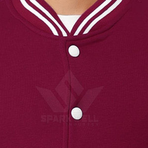 SPARKWELL INDUSTRY Men's Maroon Varsity <b>Jacket</b> White Sleeves Front Logo Embroidery Wool/Polyester <b>Canvas</b> Quick Dry Stand Collar - Product Image 5