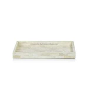 Plateau de service rectangulaire décoratif en bois avec incrustation d'os à motif marbre vert, fait main, pour une décoration intérieure moderne et élégante - Product Image 4