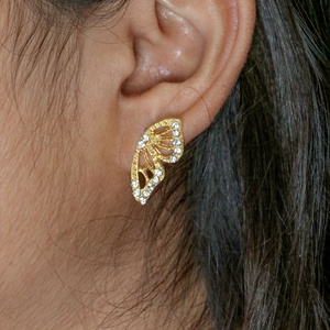 Wholesale 925 Solid <b>Sterling</b> <b>Silver</b> Gold Plated Clear CZ Cutout Butterfly Wing <b>Stud</b> Earrings Fine Jewelry Memoria Jewels - Product Image 6