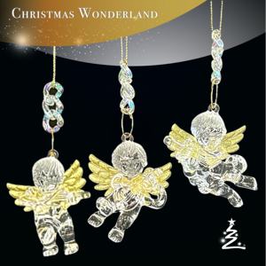 Venta al por mayor Navidad Año Nuevo decoración colgante claro Irrid plateado oro acrílico 3D musical querubín tocando instrumentos ornamento - Product Image 1