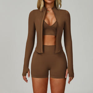 Ensemble de vêtements de sport de luxe pour femmes, 5 pièces, vente en gros : soutien-gorge de sport à dos croisé + veste de sport + short de sport + leggings de yoga - Product Image 1