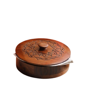 Boîte à chapati en bois, boîte à roti avec couvercle en bois, forme ronde, boîte à roti en bois, boîte de service pour roti en bois - Product Image 5