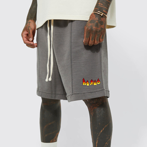 Shorts décontractés d'été pour hommes de haute qualité, respirants, en polyester/coton molletonné, avec logo DTF imprimé, coupe ample, couleur unie - Product Image 1