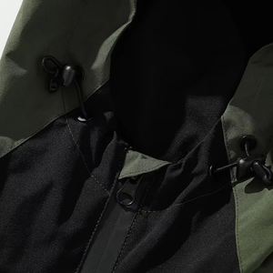 Chaqueta Cortavientos con Capucha para Hombre, Diseño Color Block, Manga Raglán, Estilo Casual Oversize para Otoño, Verde y Morado - Product Image 4