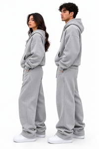 Unisex Gray <b>Tracksuit</b> Set Oversized Zip Hoodie Wide Leg Sweatpants Casual Streetwear <b>Matching</b> <b>Couple</b> Autumn Wear - Product Image 5