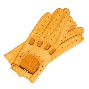 Gants de conduite en cuir véritable à doigts entiers, respirants, perforés, design classique, couleur beige - Product Image 1