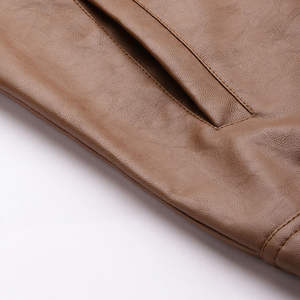 Men's High Street Fashionable Customized Black Goatskin Leather Winter Bomber Jacket Waterproof Eco-Friendly <b>Genuine</b> Stand - Product Image 4