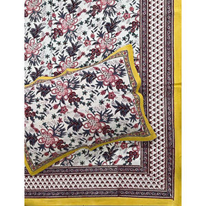 ผ้าปูที่นอนลายเรขาคณิตสีขาวเหลืองพิมพ์ลายด้วยมือแบบดับเบิ้ลมัลติไวท์ 200TC ผ้าฝ้าย ระบายอากาศได้ดี เหมาะสำหรับใช้ในบ้าน โรงแรม และงานตกแต่ง - Product Image 1