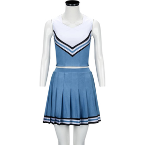 Falda de uniforme de porristas azul OEM/ODM más vendida, estilo color block, de spandex/poliéster, para adolescentes, con estampado por transferencia térmica - Product Image 2