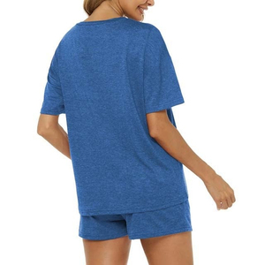 Conjunto de 2 Piezas para Mujer, Shorts y Camiseta de Manga Corta con Cuello en V, Color Sólido, Tejido Transpirable, Corte Holgado, Por Encima de la Rodilla, con Bolsillos, Casual, Primavera-Verano - Product Image 2