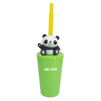 Vaso de Plástico PP de 400 ml con Diseño de Panda 3D, Tapa con Pajita, Figura de PVC, Libre de BPA, Ecológico, Reutilizable, Recuerdos de Parque Temático
