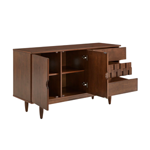 Teak Buffet Sideboard with Dual Cabinet Doors, Smooth Front <b>Drawers</b>, and Spacious Interior Shelving for <b>Organized</b> Storage Needs - Product Image 3