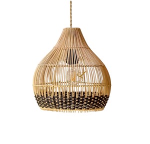 Pear Shaped Wicker Pendant Light Shade Two-Tone Contrast Mesh <b>Rattan</b> Lampshade Minimalist Dining Room <b>Lantern</b> - Product Image 1