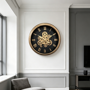 Moving gear wall <b>clock</b> 18 inch bronze vintage plastic frame with <b>silent</b> big Roman numerals for home décor - Product Image 3
