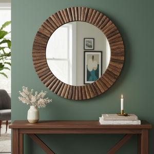 <b>Round</b> Bamboo <b>Mirror</b> 19 Inch Stylish Decorative Wall <b>Mirror</b> for Bedroom Living Room <b>Bathroom</b> Contemporary Natural Design - Product Image 5