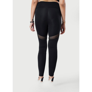 Leggings de yoga taille haute sans couture pleine longueur avec empiècement transparent, grande taille, noir uni, pour femme - Product Image 3