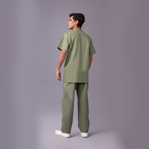Conjunto de uniforme médico para hombre: camiseta con cuello en V y pantalón, de tela tejida de algodón y poliéster, con detección de agujas - Product Image 2
