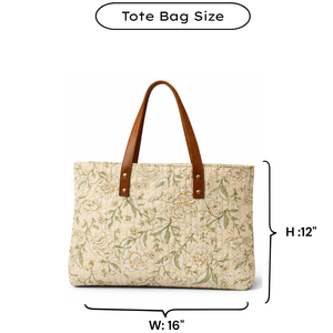 Customizable Premium Bohemian Floral Canvas Tote <b>Bag</b> Brown Leather Handles Multi Pocket Summer Autumn Jaipur Block Print Durable - Product Image 5